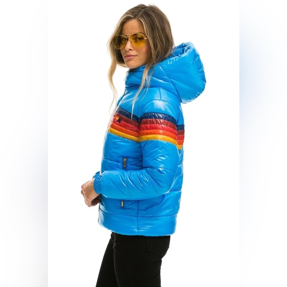 Aviator Nation 5 Stripe Luxe Trekker Puffer Jacket Dresden NWT Discontinued - Picture 13 of 16